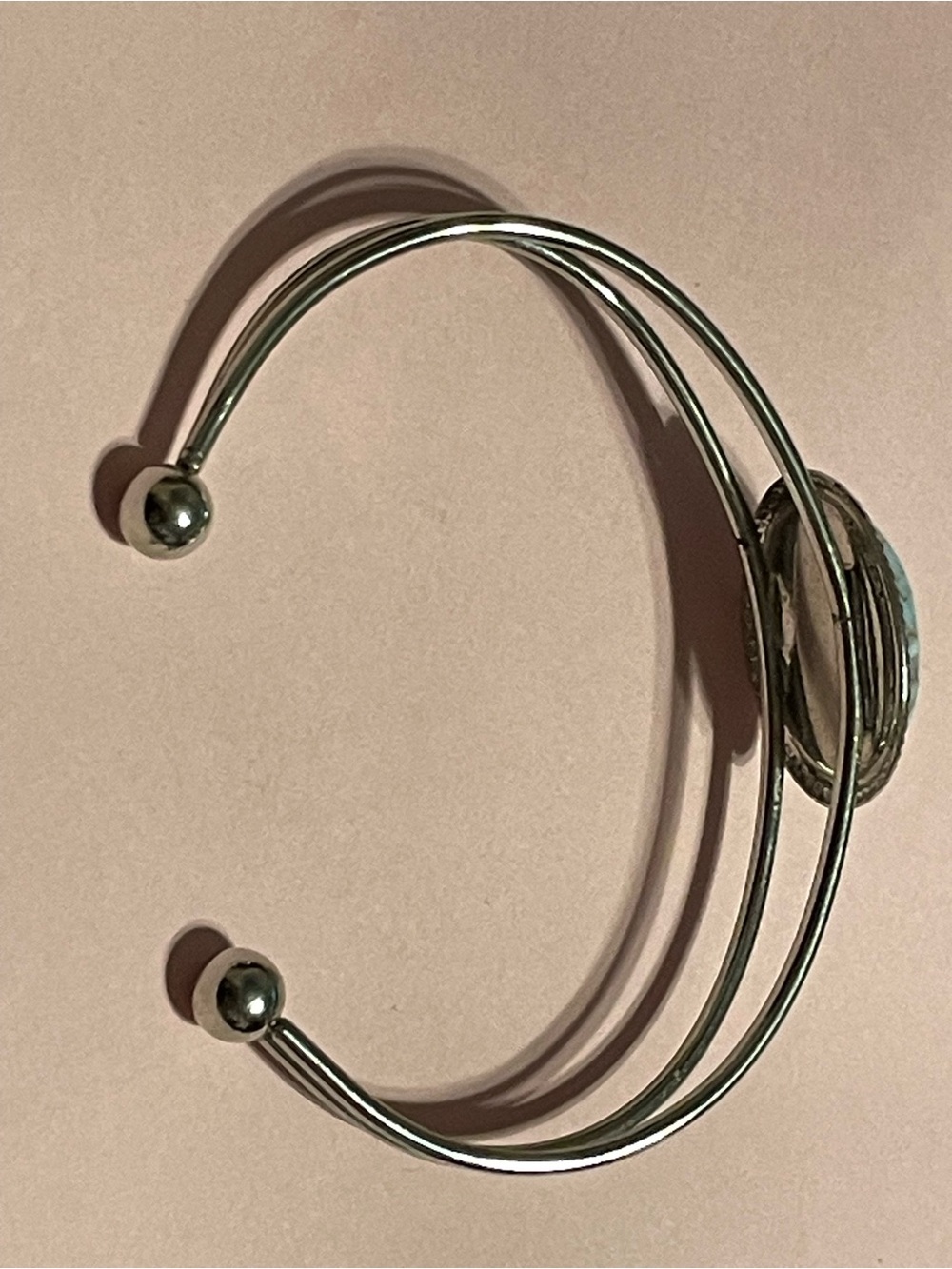 Silver Tone Blue Glass Cabochon Cuff Bracelet #9236 π - Picture 2 of 7